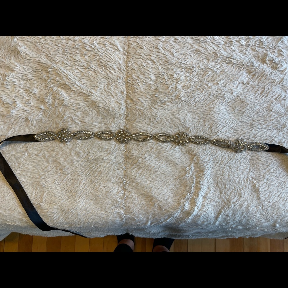 Crystal belt with black silk ribbon to tie